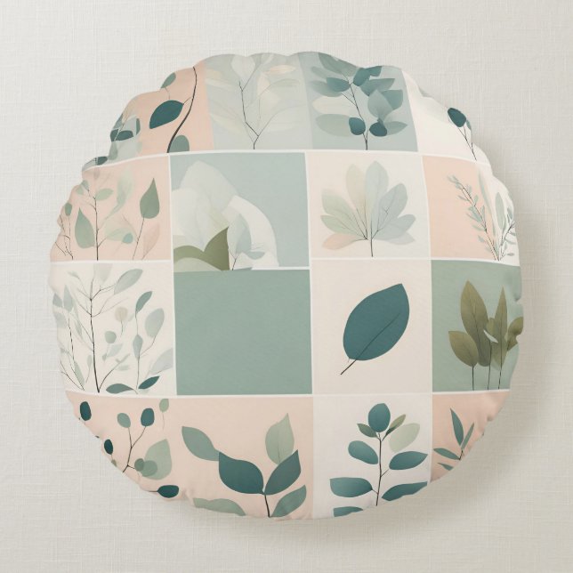 Elegant Nature Patchwork Rundes Kissen (Vorderseite)