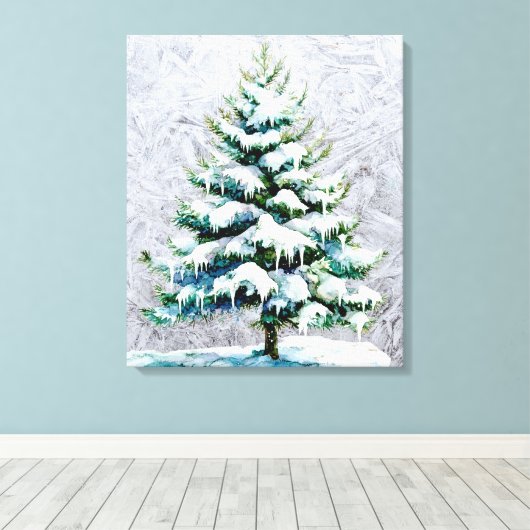 Elegant Nature Snowy Spruce Wall hängen Leinwanddruck (Insitu (Holzboden))