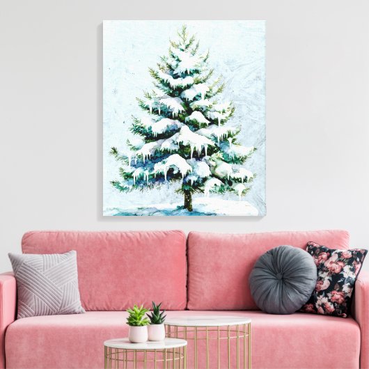 Elegant Nature Snowy Spruce Wall hängen Leinwanddruck (Insitu (Wohnzimmer))