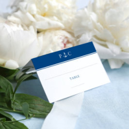 Elegant Nautical Anchor Monogram Navy Blue Platzkarte