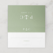 Elegant Nautical Anchor Monogram Sage Green Platzkarte (Außenseite Aufgefaltet)
