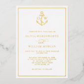 Elegant Nautical Anchor Monogram Wedding All Gold  Folieneinladung (Vorderseite)