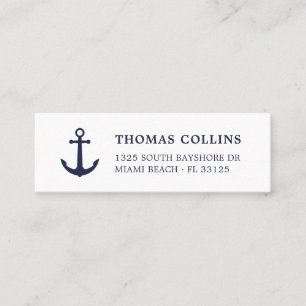 Elegant Nautical Anchor Navy Blue und White   Mini Visitenkarte