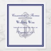 Elegant Nautical Anchor Navy Gerahmt Weinetikett (Einzelnes Label)