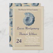 Elegant Nautical Beach Blue Seashell Wedding Einladung (Vorne/Hinten)
