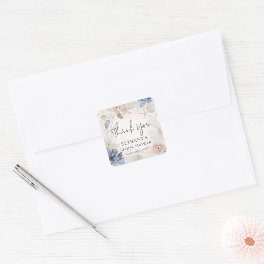 Elegant Nautical Beach Brautparty Vielen Dank Quadratischer Aufkleber (Umschlag)