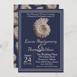 Elegant Nautical Beach Tan Seashell Wedding Einladung