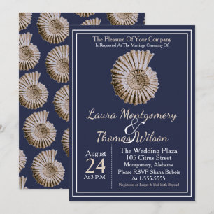 Elegant Nautical Beach Tan Seashell Wedding Einladung