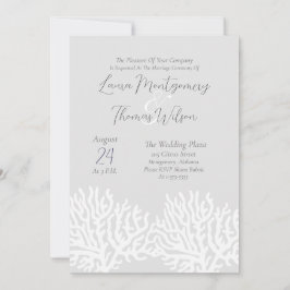 Elegant Nautical Beach White Sea Coral Wedding Einladung
