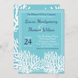 Elegant Nautical Beach White Sea Coral Wedding Einladung