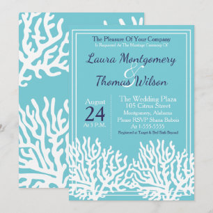 Elegant Nautical Beach White Sea Coral Wedding Einladung