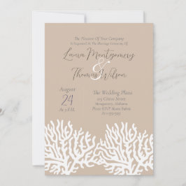 Elegant Nautical Beach White Sea Coral Wedding Einladung
