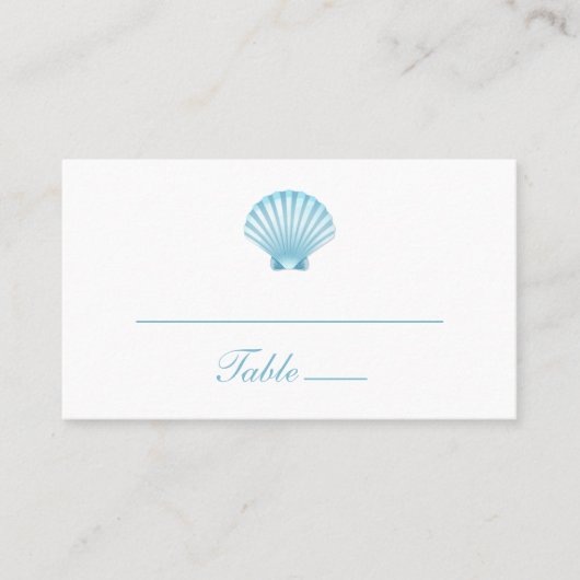 Elegant Nautical Blue Muschel Beach Wedding Platzkarte (Vorderseite)