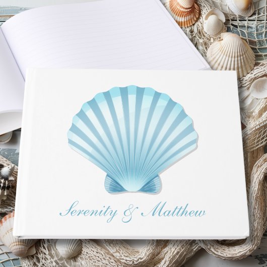 Elegant Nautical Blue Seashell Beach Wedding Gästebuch