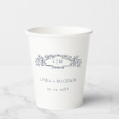 Elegant Nautical botanical Wappen Monogramm Hochze Pappbecher (Vorderseite)