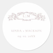 Elegant Nautical botanical Wappen Monogramm Hochze Runder Aufkleber (Vorderseite)