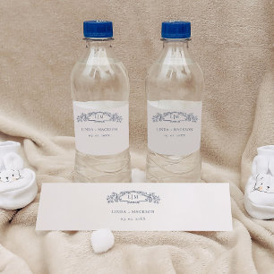Elegant Nautical botanical Wappen Monogramm Hochze Wasserflaschenetikett