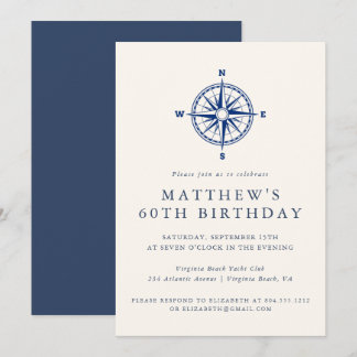 Elegant Nautical Compass Adult Birthday Party Einladung