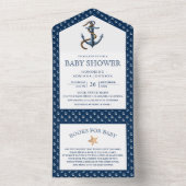 Elegant Nautical Navy Blue Anchor Baby Shower All In One Einladung (Innen Boden)
