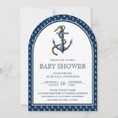 Elegant Nautical Navy Blue Anchor Baby Shower Einladung (Vorderseite)