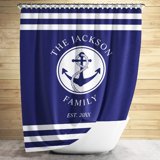 Elegant Nautical Navy Blue Anchor Family Duschvorhang