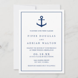 Elegant Nautical Navy Blue Anchor Hochzeit Einladung