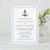 Elegant Nautical Navy Blue Anchor Hochzeit Einladung (Stehend Vorderseite)
