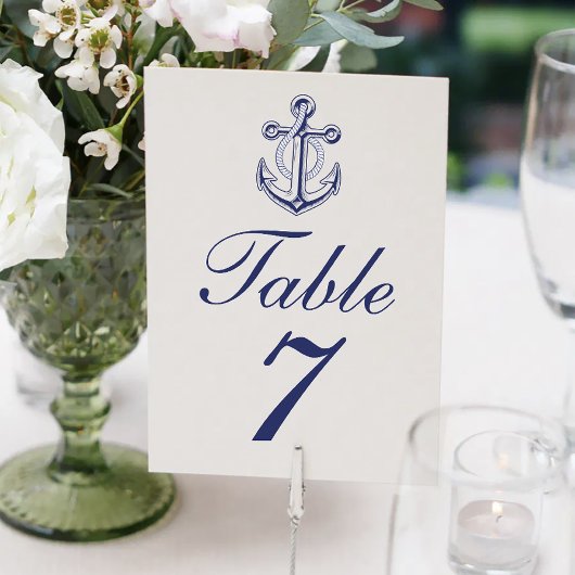 Elegant Nautical Navy Blue Anchor Hochzeit Tischnummer