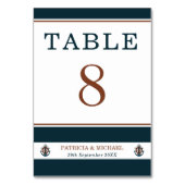 Elegant Nautical Navy Blue Anchor Hochzeit Tischnummer (Rückseite)