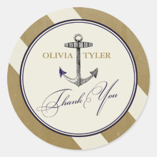 Elegant Nautical Navy & Gold Dankeschön Sticker