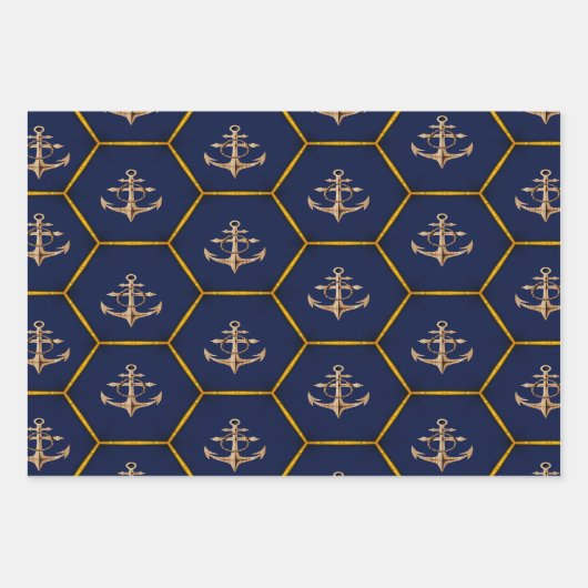 Elegant Nautical Navy & Gold Geschenkpapier Set (Vorderseite)