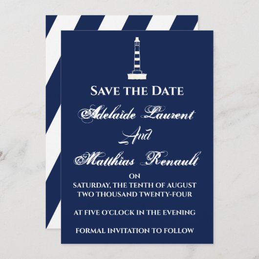 Elegant Nautical Save the Date - Navy Blue, Einladung (Vorne/Hinten)