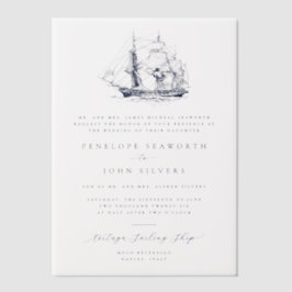 Elegant Nautical Ship Illustration formale Hochzei Pergament Einladungen