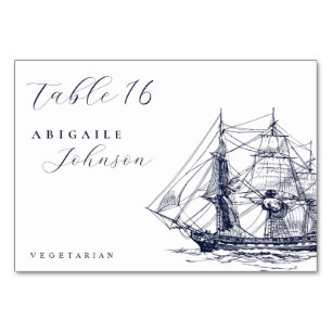Elegant Nautical Ship Illustration Script Wedding Tischnummer