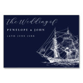 Elegant Nautical Ship Navy Blue Wedding Tischnummer (Rückseite)