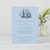 Elegant Nautical Ship Sky Blue Wedding Einladung (Stehend Vorderseite)