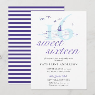 Elegant Nautical Stripes Boat Ocean Sweet 16 Einladung