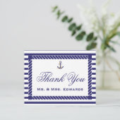 Elegant Nautical Wedding Danke Postcard Postkarte (Stehend Vorderseite)