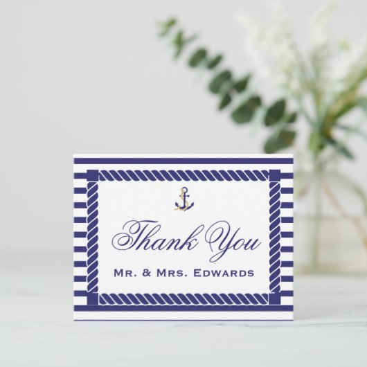 Elegant Nautical Wedding Danke Postcard Postkarte (Stehend Vorderseite)