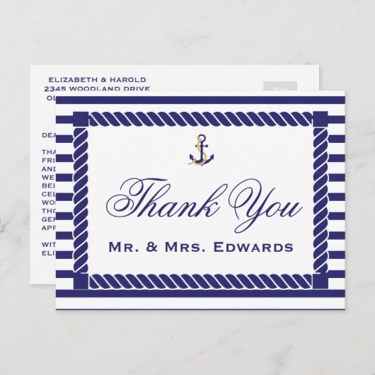 Elegant Nautical Wedding Danke Postcard Postkarte (Vorne/Hinten)