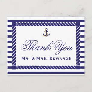 Elegant Nautical Wedding Danke Postcard Postkarte