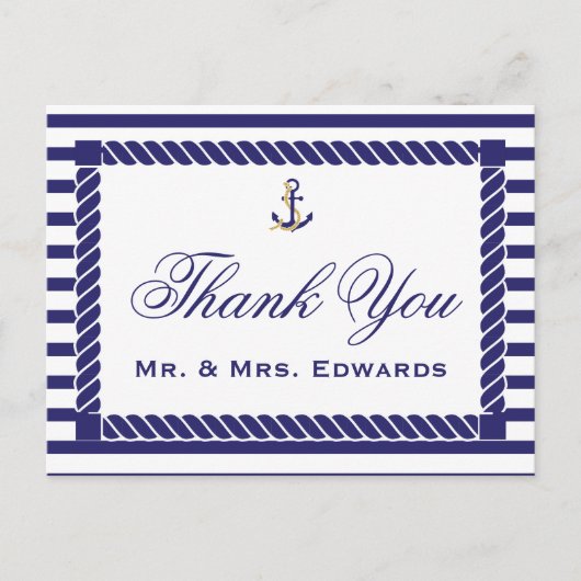 Elegant Nautical Wedding Danke Postcard Postkarte (Vorderseite)