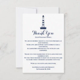 Elegant Nautical Wedding Lighthouse White & Blue Dankeskarte