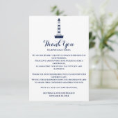 Elegant Nautical Wedding Lighthouse White & Blue Dankeskarte (Stehend Vorderseite)