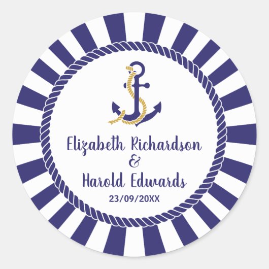 Elegant Nautical Wedding Navy Anchor Runder Aufkleber (Vorderseite)