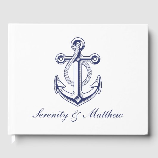 Elegant Nautical Wedding Navy Blue Anchor Segler Gästebuch (Vorderseite)