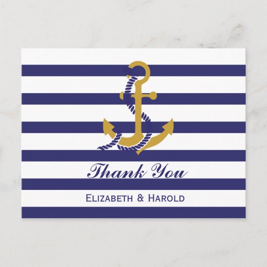 Elegant Nautical Wedding Vielen Dank Postkarte (Vorderseite)