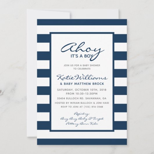 Elegant Nautical White Blue Anchor Boy Baby Shower Einladung (Vorderseite)