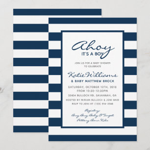 Elegant Nautical White Blue Anchor Boy Baby Shower Einladung