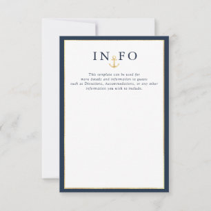 Elegant nauticalnavy blaue Hochzeitsdetails RSVP Karte